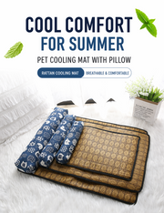 Summer Cooling Rattan Pet Mat with Bolster Pillow
