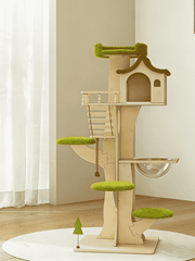 Multifunktionaler Katzenbaum aus Massivholz im Waldbaumhaus-Stil