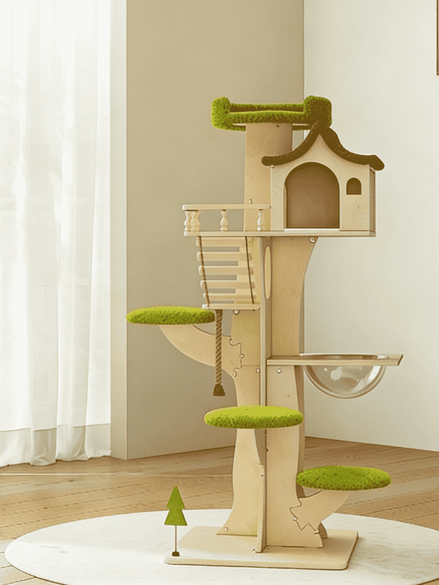 Multifunktionaler Katzenbaum aus Massivholz im Waldbaumhaus-Stil