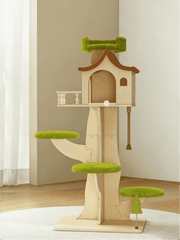 Multifunktionaler Katzenbaum aus Massivholz im Waldbaumhaus-Stil