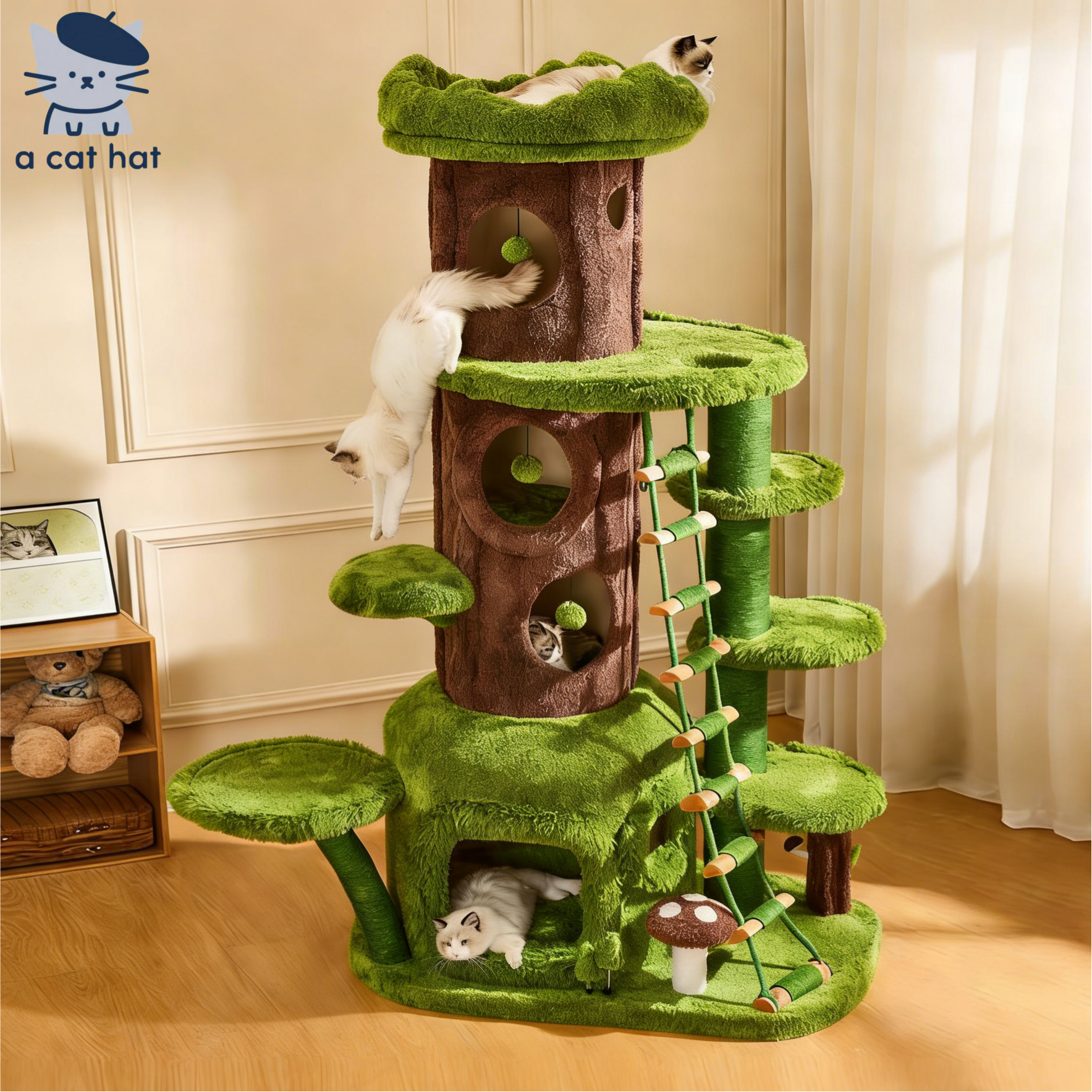 Rectangular Cat Tree Jungle Haven Luxury Cat Tree for Large Cats - Natural Cat Castle – acathat