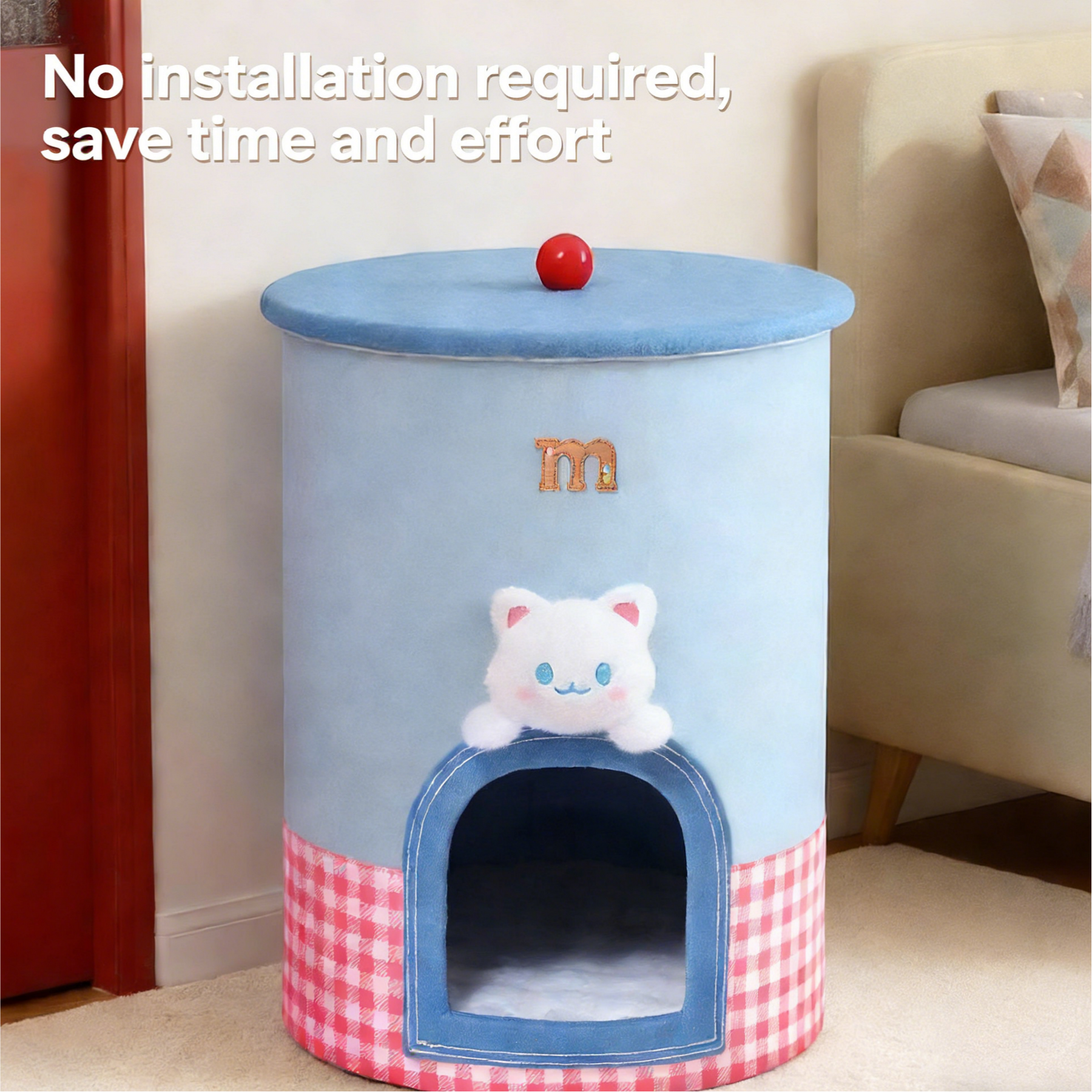 Cama y contenedor de almacenamiento 2 en 1 Cute Kitty Barrel para gatos