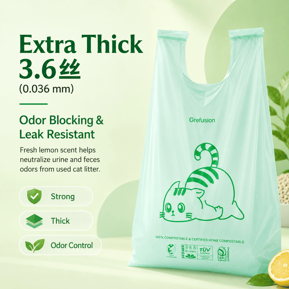 Lemon-Scented Cat Litter Biodegradable Bags – Extra-Thick Compostable Waste Bags