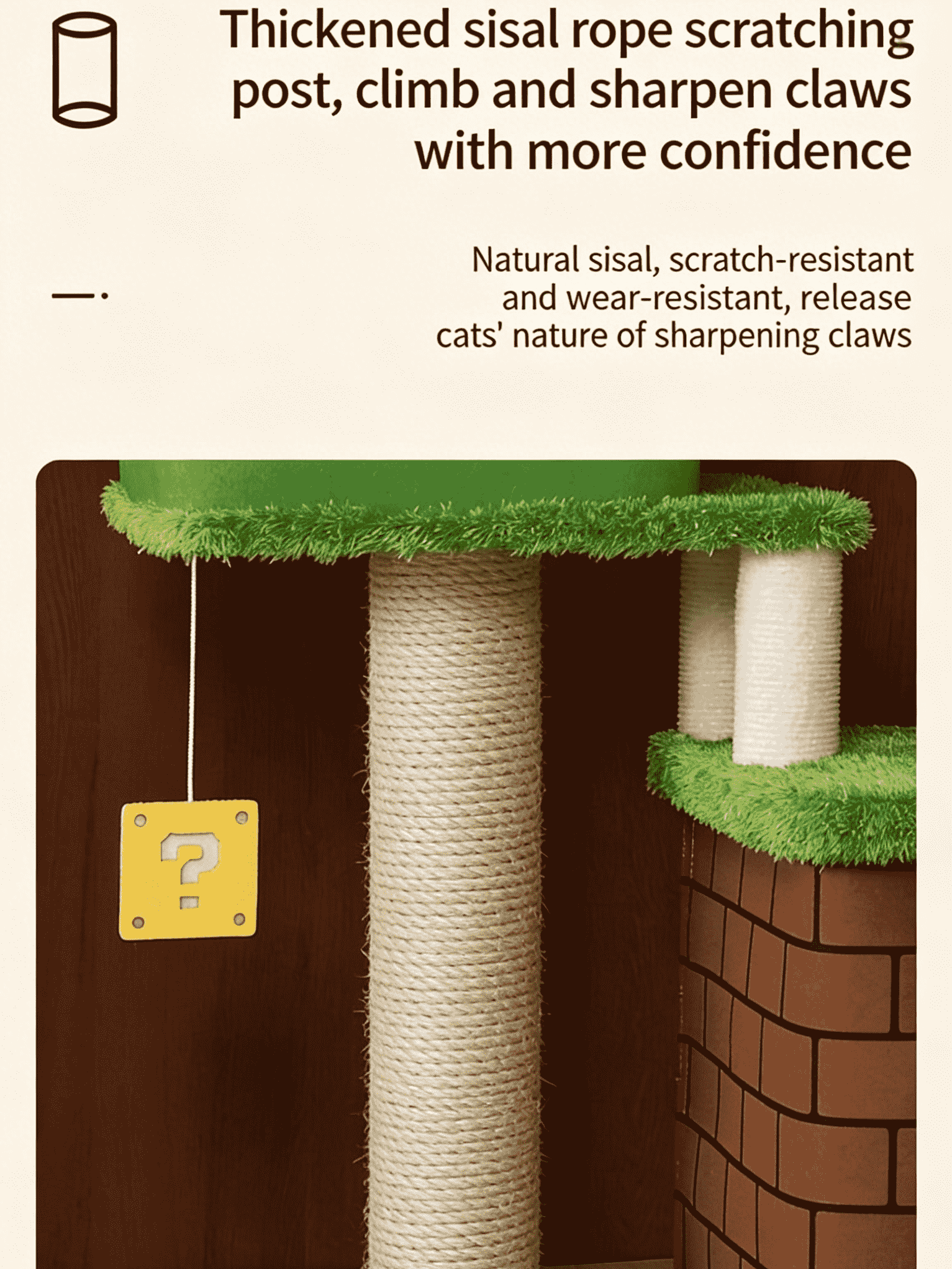 Katzenbaum mit Pilzmotiv im Mario Bros.-Stil