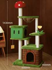 Katzenbaum mit Pilzmotiv im Mario Bros.-Stil