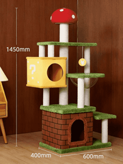 Katzenbaum mit Pilzmotiv im Mario Bros.-Stil