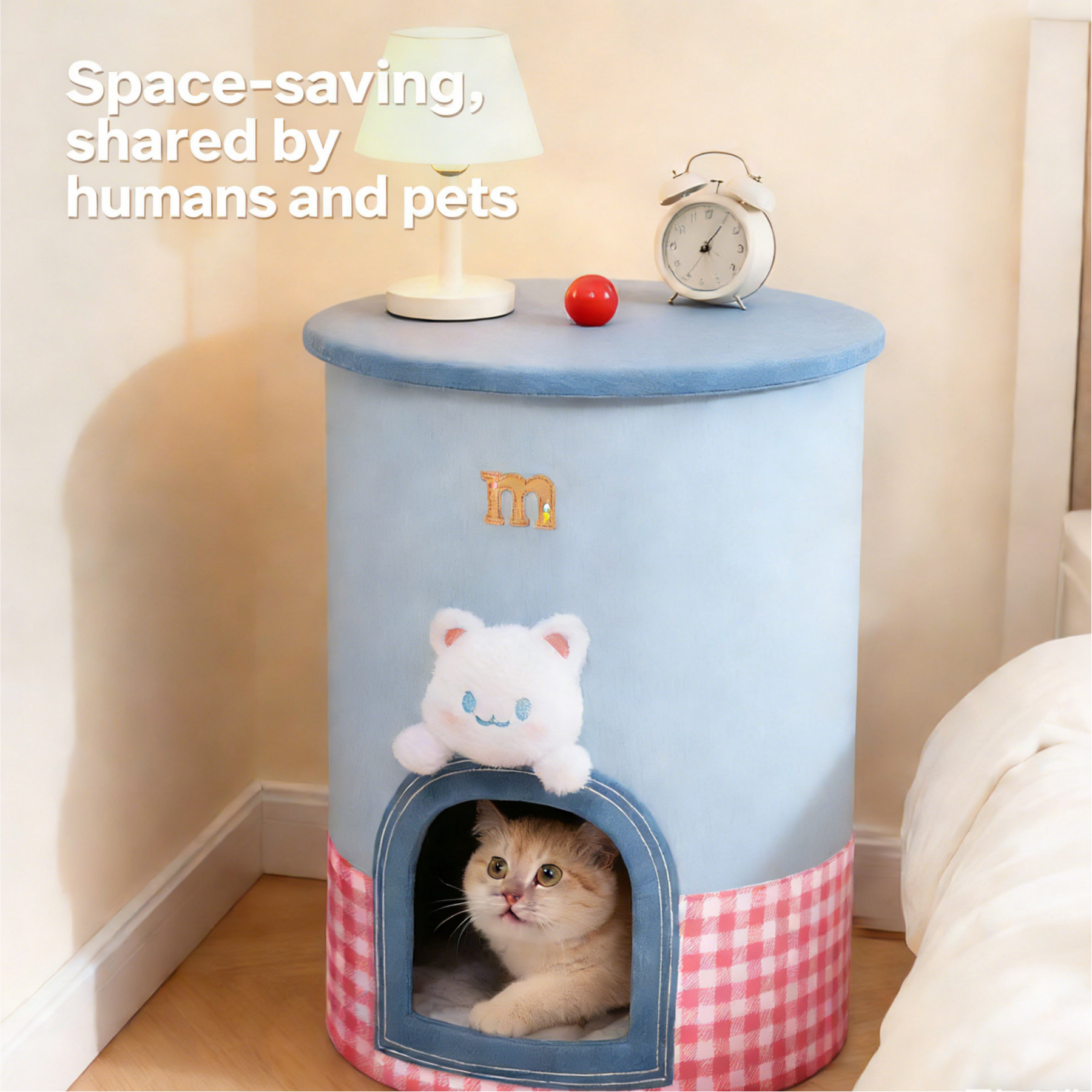 Cama y contenedor de almacenamiento 2 en 1 Cute Kitty Barrel para gatos
