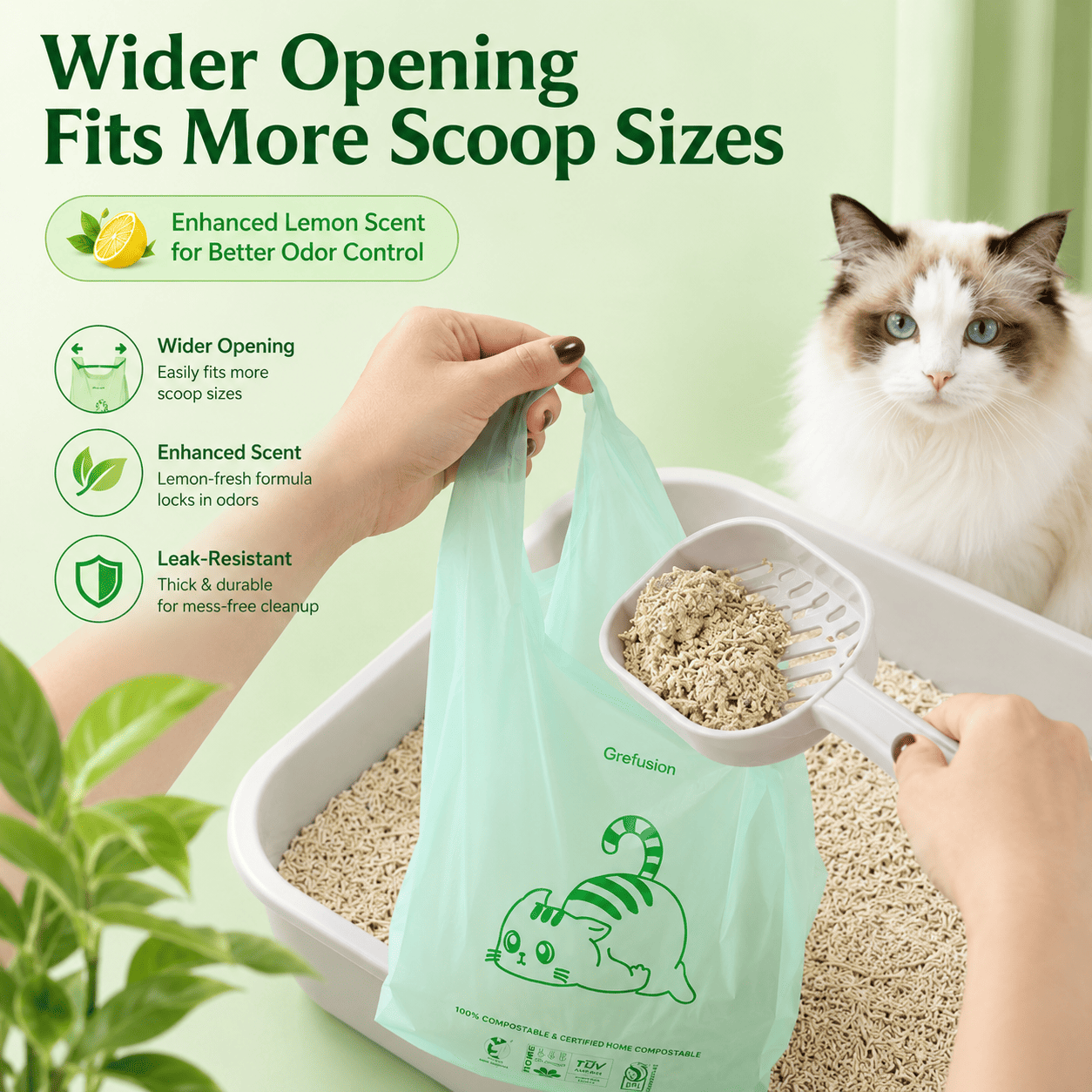 Lemon-Scented Cat Litter Biodegradable Bags – Extra-Thick Compostable Waste Bags