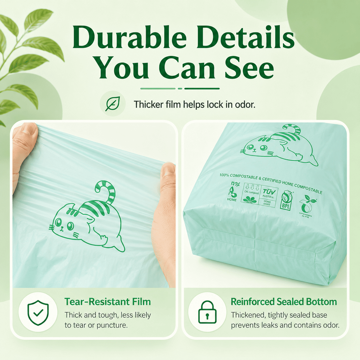 Lemon-Scented Cat Litter Biodegradable Bags – Extra-Thick Compostable Waste Bags