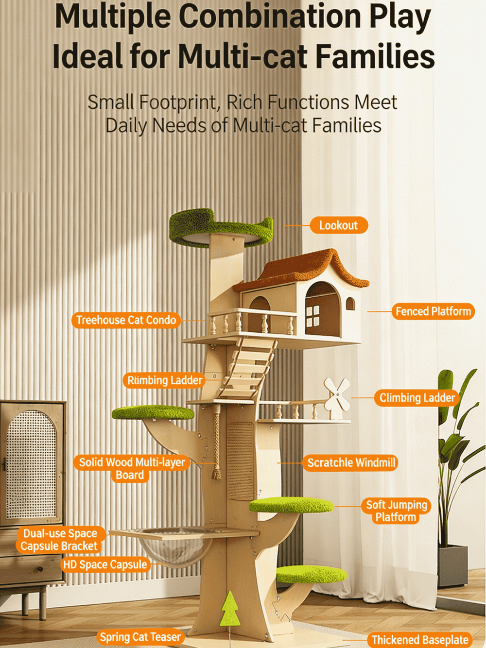 Árbol para gatos multifuncional de madera maciza Forest Treehouse