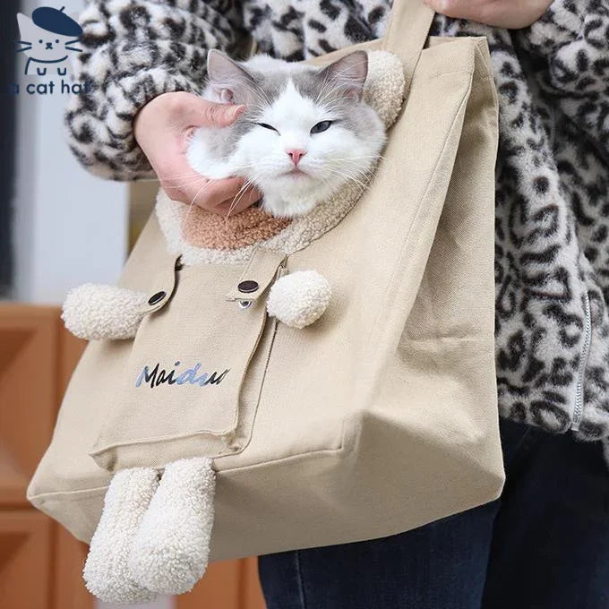 Teddy Peek Canvas Cat Crossbody Bag
