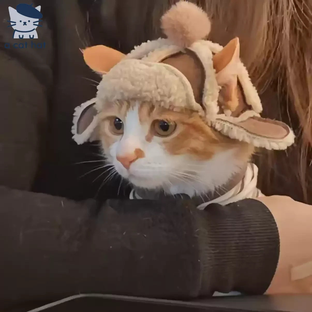 Sombrero de aviador peludo con forma de gato