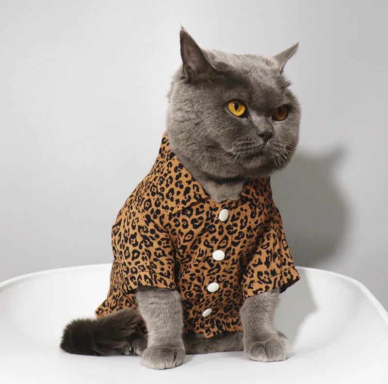 Camisa de leopardo con gato de moda