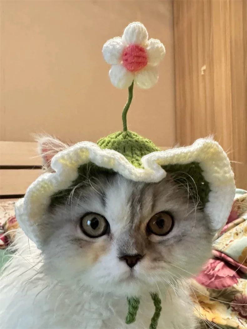Serie de gorros de punto con motivos florales