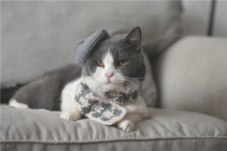 Artist Beret & Plaid Scarf Set