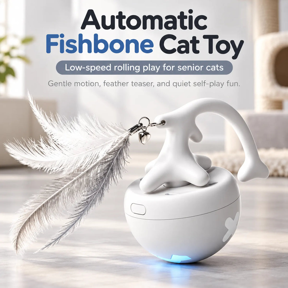 Fish Bone Slow-Roll Ball Cat Toy for Older Cats