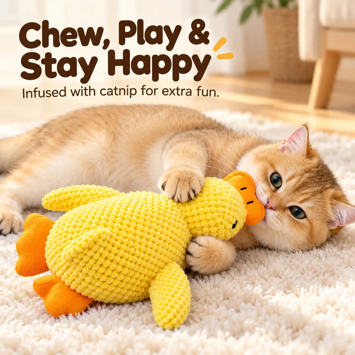 Catnip Duck Kicker Toy for Cats – Plush Crinkle Play Toy