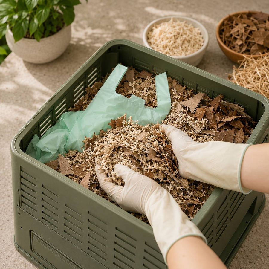 Mixing plant-based cat litter with wood shavings