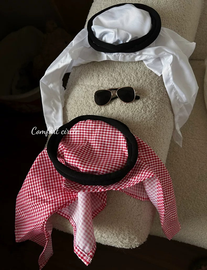 Luxury Boss Pet Costume Set – Headscarf, Sunglasses & Chain