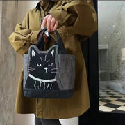 Midnight Whiskers Embroidered Cat Lunch Bag