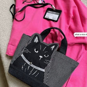 Midnight Whiskers Embroidered Cat Lunch Bag