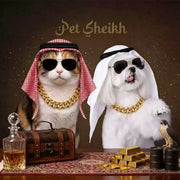 Luxury Boss Pet Costume Set – Headscarf, Sunglasses & Chain
