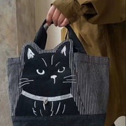 Midnight Whiskers Embroidered Cat Lunch Bag