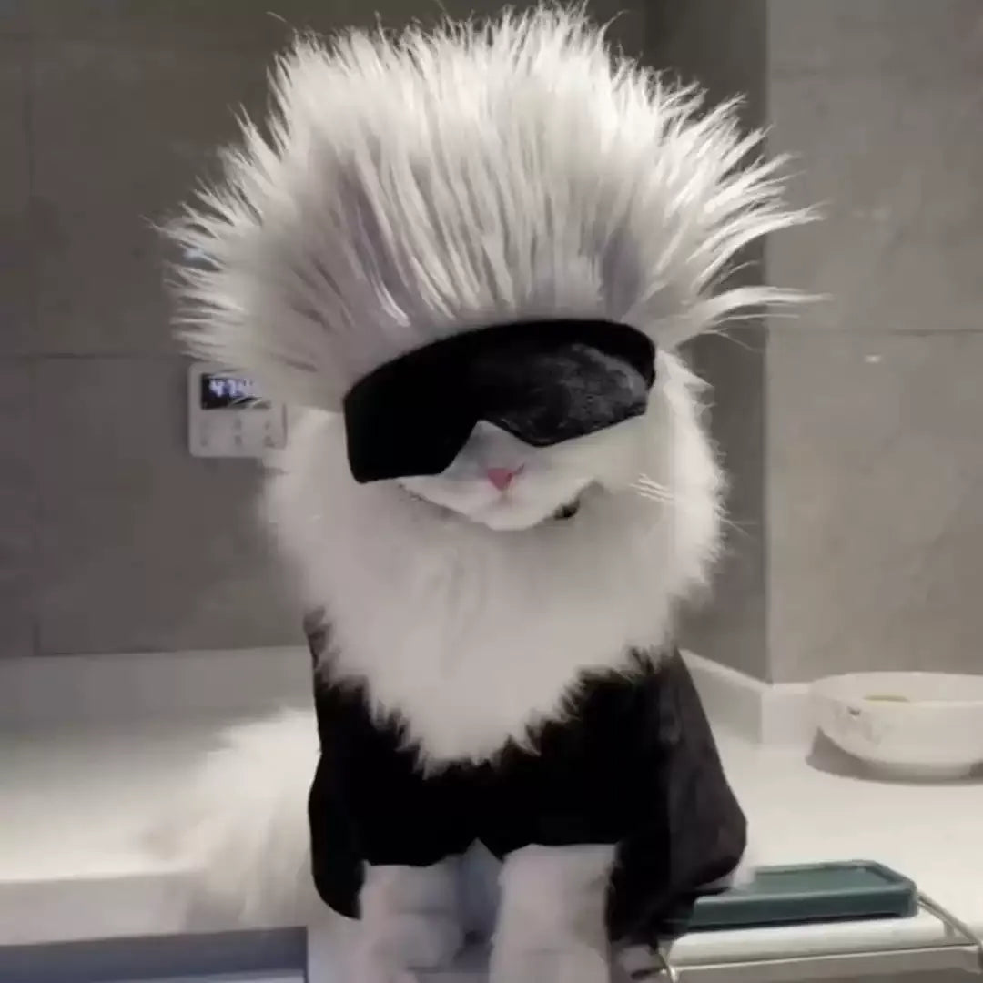 Gojo Satoru Katzenkostüm Perücke & Augenbinde – Jujutsu Kaisen Haustier Cosplay