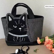 Midnight Whiskers Embroidered Cat Lunch Bag