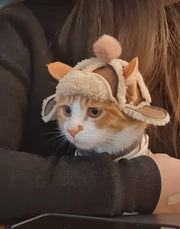 Sombrero de aviador peludo con forma de gato